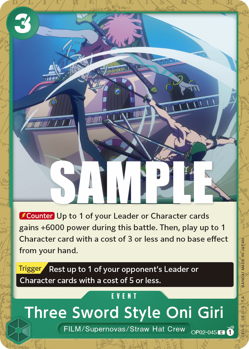 Three Sword Style Oni Giri [Pre-release] OP02-045 One Piece Card Game