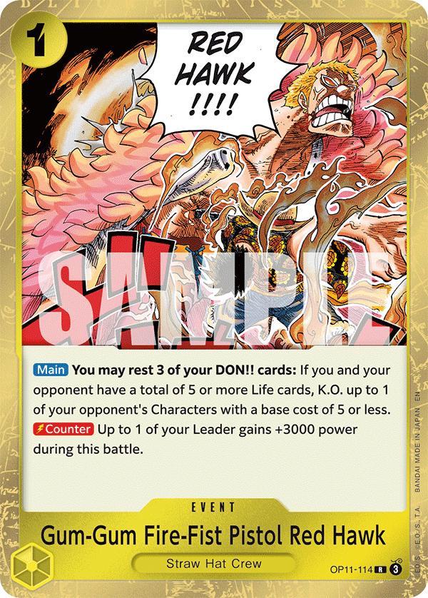 Gum-Gum Fire-Fist Pistol Red Hawk OP11-114 One Piece Card Game