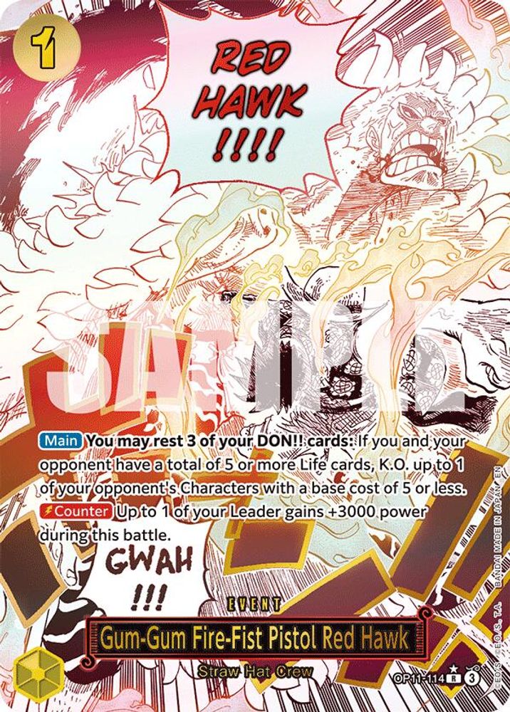 Gum-Gum Fire-Fist Pistol Red Hawk [Alternate Art] OP11-114 One Piece Card Game