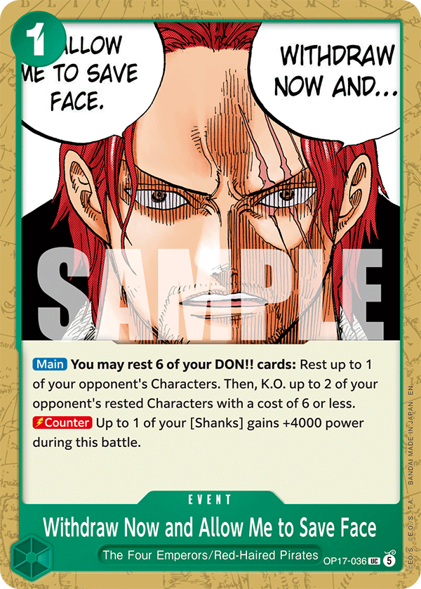 Withdraw Now and Allow Me to Save Face OP17-036 One Piece Card Game